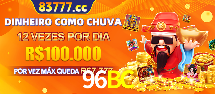 Banner do programa de recompensas Recomende para amigos do 96BC, detalhando os bônus por convidar amigos, com prêmios que chegam a R$288.888.